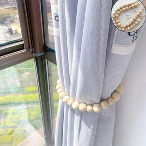 Set of 2 Wooden Bead Curtain Tiebacks Boho Curtain Holder Hold - Picture 1 of 12