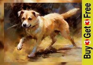 Joyful Pet Painting 5"x7" Print on Matte Paper | Bold Golden Dog Wall Print - Picture 1 of 17