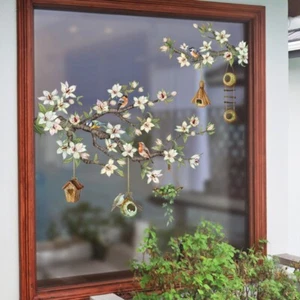 Fenster Aufkleber Sticker Glas Vogel Blumenmuster Kolibri Heim Dekor PVC - Picture 1 of 7