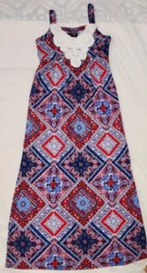 LA Conduct Girls Red/Blue Diamond Paisley Long Maxi Dress Crochet Overlay Sz 10 - Picture 1 of 7