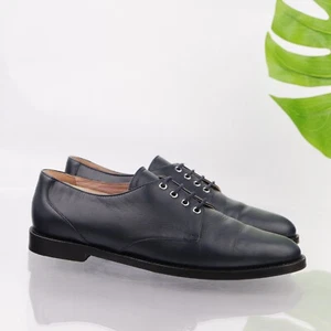 MaxMara Womens Oxford Shoe Size 39 9 Dark Navy Blue Leather Plain Toe Lace Up - Picture 1 of 19