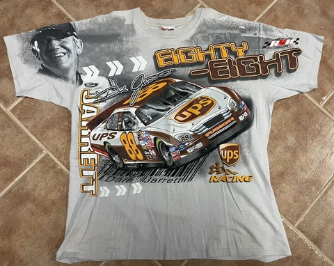 Vintage 2006 Dale Jarrett Chase Authentics UPS NASCAR Full Print Shirt Mens XL Cover