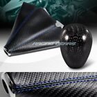 Carbon Look Pvc Leather Manual Blue Stitch Shift Boot+Real Carbon Shifter Knob