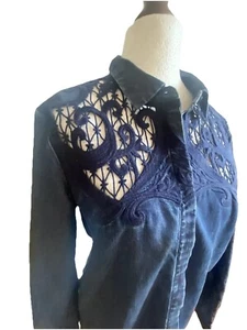 Kooples Denim Lace Shirt Top - Picture 1 of 8