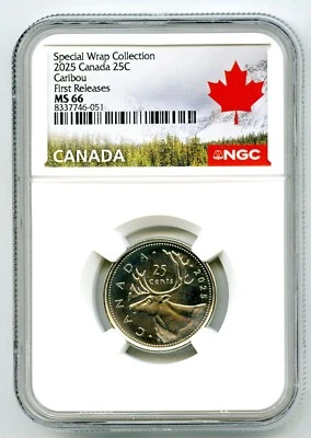 2025 CANADA 25 CENT NGC MS66 SPECIAL WRAP QUARTER FIRST RELEASES - Image 1 of 2
