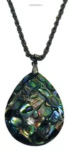 Reversible Paua Shell & Mother Pearl Shell Teardrop Pendant & Chain - Picture 1 of 11