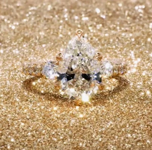 18k fashionable and creative pear shaped diamond studded engagement ring, gift - Picture 1 of 4