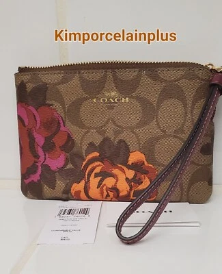 Coach Small Corner Zip Wristlet Signature Khaki Multi Canvas Jumbo Flower Print - Image 1 of 2