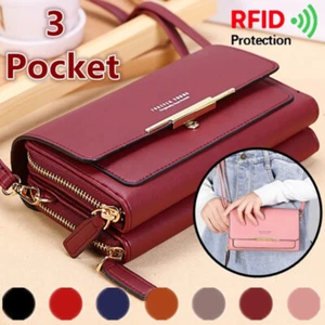 Womens RFID Small Crossbody Wallet Leather Phone Bag Card Holder Handbag Gifts - Picture 1 of 19