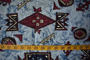 AZTEC DESIGNS  PRINT ON BLUE 100% COTTON TWILL FABRIC  81X58 INCHE  2 1/4 YARDS - Picture 1 of 2