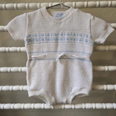 Vintage Saks Fifth Avenue Baby Boutique Baby Boys Romper In White And Blue - Image 1 of 4