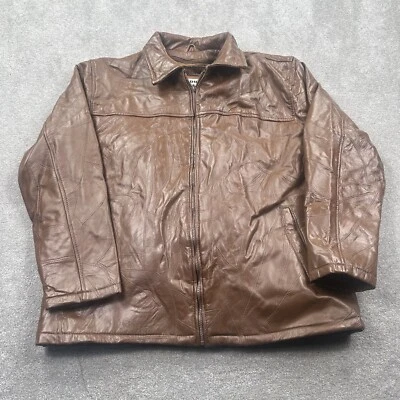 Duke Haband Men's Leather Zip Up Coat Size XL Brown Lined - Image 1 of 4
