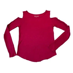 Top bambina Mudd taglia L manica lunga spalle fredde maglia a costine bordeaux - Foto 1 di 6