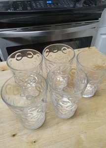 Pasabahce 6 oz Vintage Optic Dot Circle Glass Tumbler Set of 5 Juice Glasses 4"h - Picture 1 of 8
