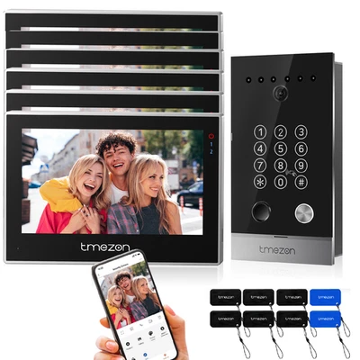 TMEZON 2-DRAHT BUS WLAN Video Türsprechanlage Passwort & Fingerabdruck Türklingel 7''