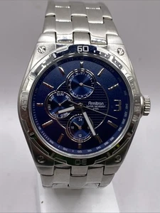 Armitron Mens Silver Tone Blue Dial Quartz Watch Works New Battery - Picture 1 of 4
