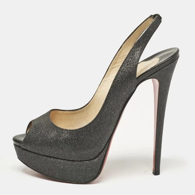 Christian Louboutin Grey Glitter Lady Peep Slingback Pumps Size 39 - Image 1 of 4