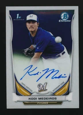2014 Bowman Chrome 1st Kodi Medeiros Auto #BCA-KM Autograph Prospect Brewers - Image 1 of 2