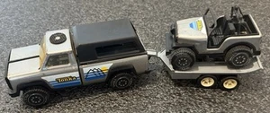 1979 Tonka Silver Metal Camping Pickup Truck w/ Jeep & Trailer - Picture 1 of 5