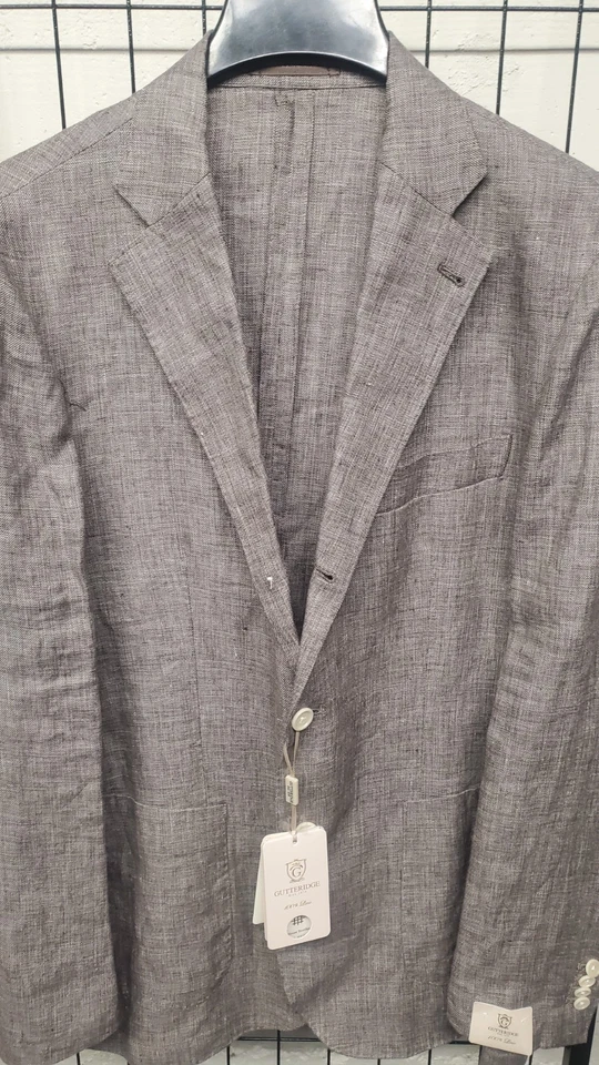 NUEVO GUTTERIDGE 1878 Blazer 100% Lino 48R Abrigo Chaqueta Sin Construir Nuevo Con Etiquetas Foto 1 de 4