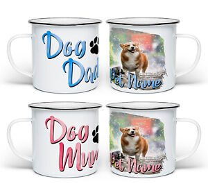 Personalised Dog Dad/Mum (Any Pets Name & Image) Novelty Gift Enamel Tin Mug
