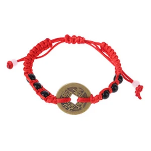 Feng Shui Lucky Red String Bracelet Coin Beaded Good Fortune Protection Wealth - Picture 1 of 1