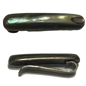 Vtg  Men’s 925 Sterling Silver Abalone Inlay Tie Bar Clip Clasp Mother Of Pearl - Picture 1 of 8