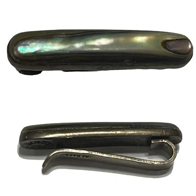 Vtg  Men’s 925 Sterling Silver Abalone Inlay Tie Bar Clip Clasp Mother Of Pearl - Image 1 of 4