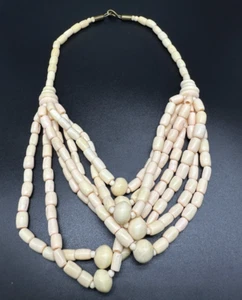 Angel Skin White & Pink Coral 7 Strands Necklace , 17 inch, 96Gs - Picture 1 of 10