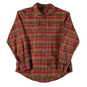 Orvis Flannel Shirt Jacket Mens Large Red Green Plaid Shacket Thick Heavy Work - Picture 1 of 10