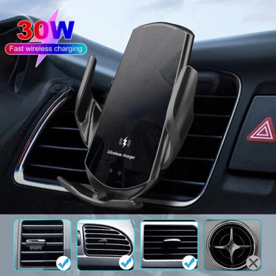 30W Car Wireless Charger Automatic Clamping Phone Holder For iPhone 16 Pro 15 14 - image 1 of 4