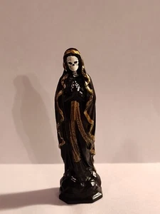 Handmade Handpainted Santa Muerte Statue - 3" / 77MM - Black / Gold - Picture 1 of 4