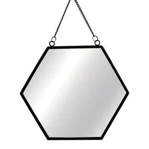 Sass&Belle Black Hexagon Mirror Chain Link Wall Hanging Home Bedroom Bath Decor - Picture 1 of 1