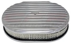 Chevy Ford Mopar 12 " Oval Poliertes Aluminium Luft Reiniger - Voll Gerippt - Bild 1 von 1