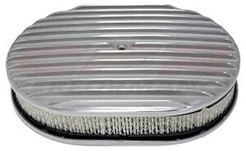 Chevy Ford Mopar 12 " Oval Poliertes Aluminium Luft Reiniger - Voll Gerippt - Bild 1 von 1