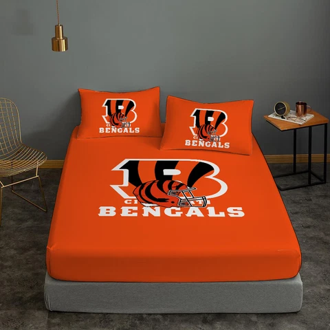 Cincinnati Bengals Bedding Set 3PCS Fitted Sheet Mattress Cover Pillowcase Gifts Cover