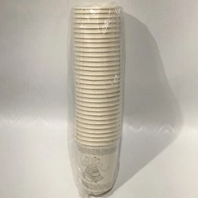 Vintage 1970s Paper Cups Wedding or Shower Silver Lace Bells Retro - Image 1 of 4