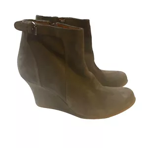 Lanvin Suede Wedge Boots Side Zip Ankle Booties Women’s Size 7 - Picture 1 of 9