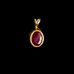 9ct Yellow Gold Oval Treated Ruby Pendant (8x6mm) - Optional Chain - Picture 1 of 6