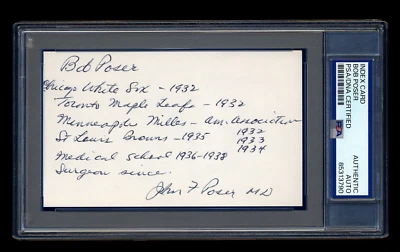 BOB POSER SIGNED MINT INDEX CARD PSA/DNA 1932 WHITE SOX CAREER INSCRIPTIONS - Image 1 of 2