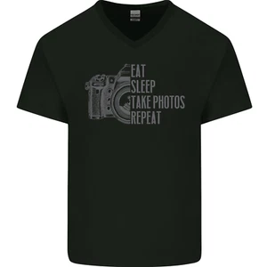 Photographie Eat Sleep Photos Photographe Hommes Col V Coton T-Shirt - Picture 1 of 9