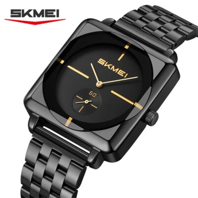 SKMEI Men Watch Rectangle Gold Wristwatch Full Steel Luxury Quartz Males watch - Image 1 of 4
