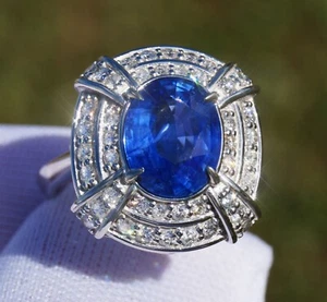 Sapphire Ring Gold Diamond Natural Real Ceylon Sri-Lanka GIA Certified 3.87CTW - Picture 1 of 10