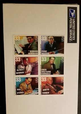 HOLLYWOOD COMPOSERS 1999 US SCOT #3339-3344 MINT VF 33c (6) STAMP BLOCK SET NIP - Image 1 of 3