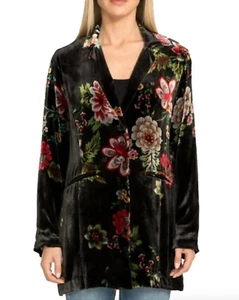 Johnny Was Vivian Floral Blazer Petite M Silk Blend Jacket Dark Romantic Boho - Picture 1 of 13
