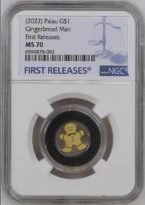 2022 Gingerbread Man 0,5 g MONEDA ACABADO SEDA ORO PURO $1 NGC 70 - Imagen 1 de 1