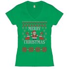 Ugly Sweater Theme Santa Claus Women's V-Neck T-shirt Christmas Xmas Tee