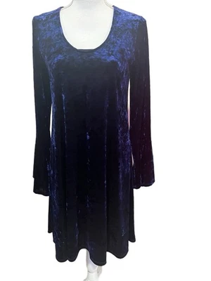 Vestido Karen Kane Mujer Mediano Azul Terciopelo Campana Mangas Acampanadas Forrado Foto 1 de 4