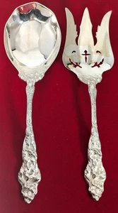 Les Six Fleurs by Reed & Barton Sterling Silver 9-3/4" Salad Serving Set - Picture 1 of 3