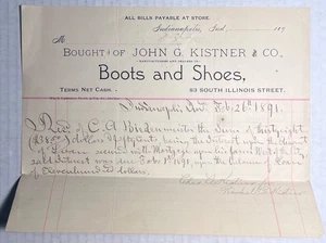 Antik 1891 John Kistner Co. Indianapolis Indiana Quittung Briefkopf Hypothek - Bild 1 von 5